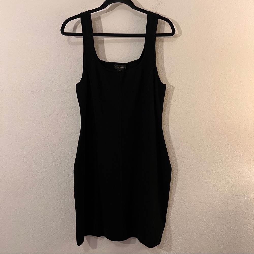 House of Harlow 1960 Black Knit Bodycon Mini Dress XL EUC Rayon/Nylon Scoopneck